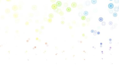 Açık Turuncu vektör arkaplan ve noktalar. Parlak renkli soyut çemberlerin olduğu bir resim. Reklamlar, broşürler için desen.