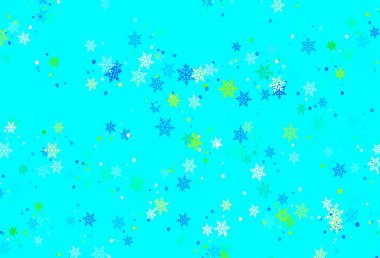 Açık mavi, parlak kar taneleriyle yeşil vektör düzeni. Karlı Xmas tarzında renkli dekoratif tasarım. İş ilanı için yeni yıl tasarımı.