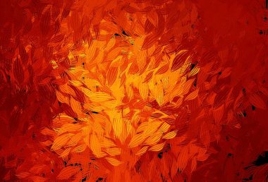 Koyu turuncu, yapraklı zarif bir desen. Bulanık arka planda yaprakları olan eskiz karalamalar. Marka kitabınız için yeni şablon.