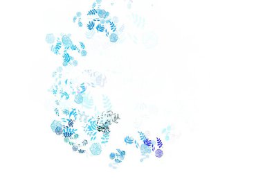 Açık mavi, sarı vektör soyut desenli yapraklar, çiçekler. Yaprak ve çiçeklerle süslenmiş soyut bir çizim. İşiniz için yeni tasarım.