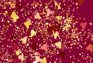 Açık Kırmızı, Memphis şekilli sarı vektör arkaplan. Rastgele şekillerle soyut tarzda dekoratif tasarım. Kartvizitiniz için modern tasarım.