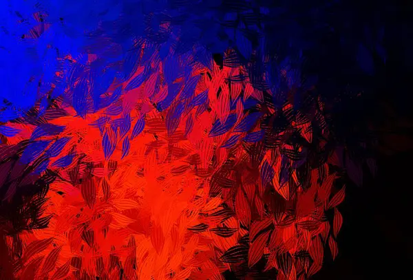 Темно Синий Красный Векторный Узор Листьями Красочная Иллюстрация Стиле Каракулей — стоковый вектор