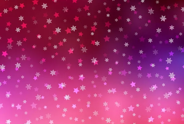 ダークパープル ピンクベクトルの背景に美しい雪の結晶 グラデーション状の結晶氷の形をした抽象的なイラストをキラキラ 新年の広告 小冊子のデザイン — ストックベクタ
