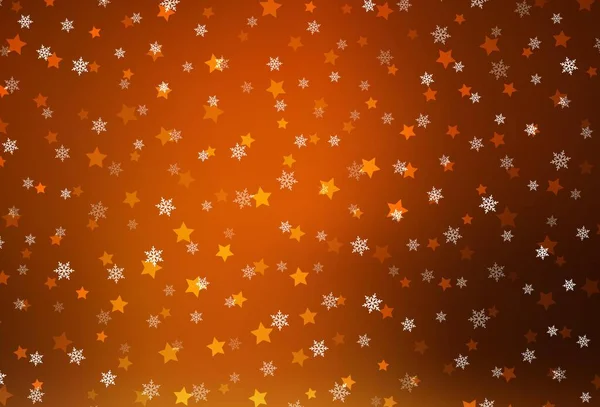 Fondo Vectorial Naranja Oscuro Con Copos Nieve Navidad Estrellas Ilustración — Vector de stock