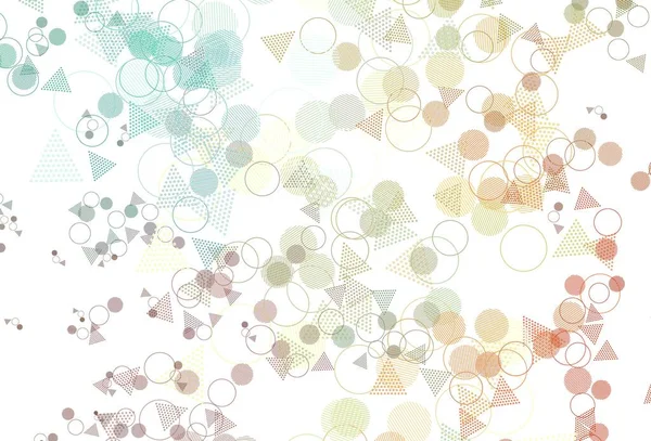 Dairesel çokgen biçimli çok renkli vektör arkaplanı. Renkli daireler, üçgenler çizilmiş bir resim. Broşürler, broşürler için desen