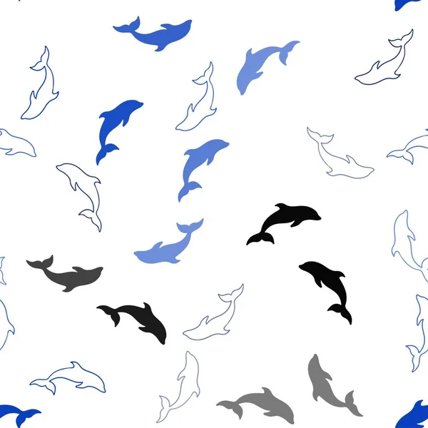 Dark Blue Vektor Nahtlose Kulisse Mit Ozeandelphinen Leuchtende Illustration Der — Stockvektor