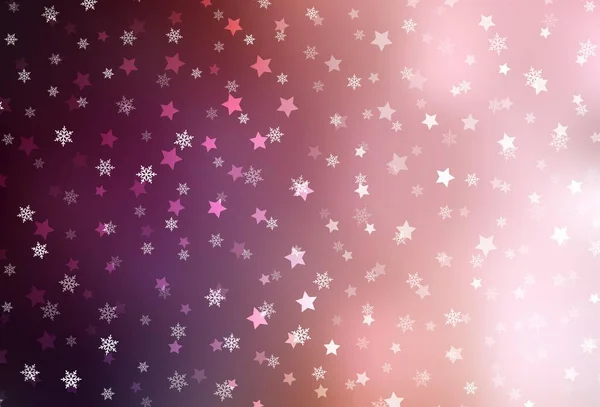 Disposition Vectorielle Rose Clair Avec Des Flocons Neige Brillants Étoiles — Image vectorielle