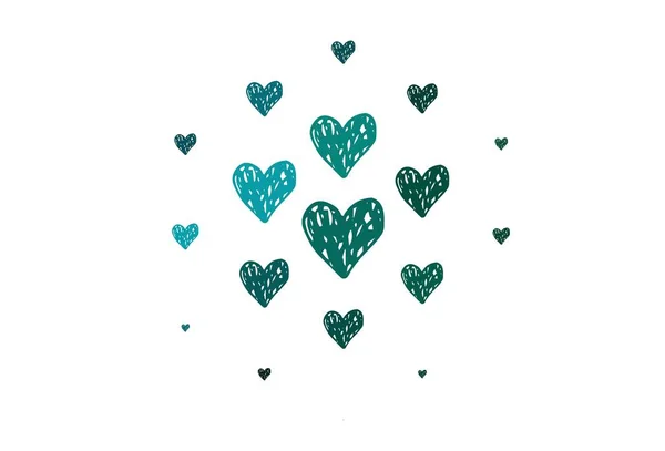 Bleu Clair Fond Vectoriel Vert Avec Des Cœurs Doux Illustration — Image vectorielle