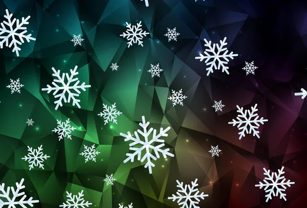 深绿色的矢量图案 圣诞降雪 用雪花作现代几何抽象图解 新年背景的模板 — 图库矢量图片