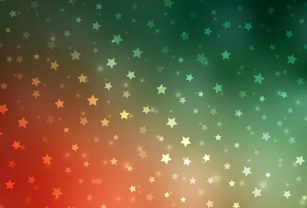 Verde Claro Diseño Vectorial Rojo Con Copos Nieve Brillantes Estrellas — Vector de stock