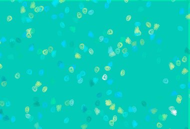 Açık mavi, daireli sarı vektör şablonu. Renkli su damlaları olan modern soyut çizimler. İş reklamları için tasarım.