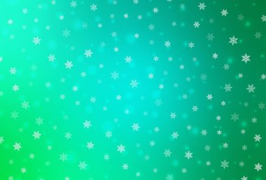 Açık yeşil vektör düzeni yeni yıl tarzında. Renkli Noel şeyleri ile soyut gradyan çizimi. Üniversitenin tanıtımı için akıllı tasarım.