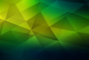 Koyu yeşil, sarı vektör eğimli üçgenler. Çokgen tarzda tamamen yeni bir renk çizimi. Cep telefonunun arka planının şablonu.