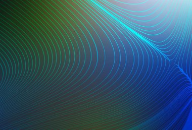Koyu mavi, yeşil vektör arkaplan ve ince çizgiler. Eğri şekilli yepyeni renkli bir tasvir. Fikirlerin için bir örnek..