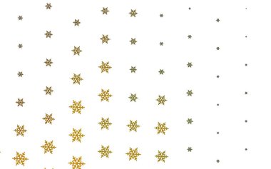 Açık yeşil, sarı vektör arkaplan, Xmas kar taneleri, yıldızlar. Kar taneleriyle modern geometrik soyut çizim. Yeni yıl posterleri, afişler için tasarım.