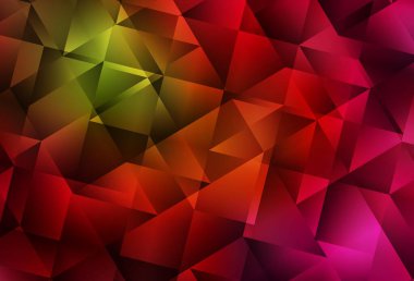 Koyu yeşil, kırmızı vektör eğimli üçgen dokusu. Çokgen tarzda tamamen yeni bir renk çizimi. Marka kitabınız için yeni şablon.