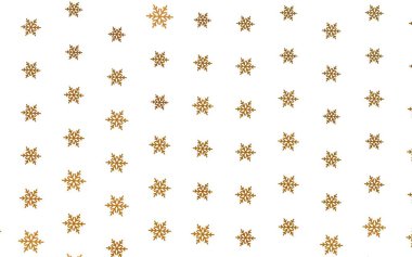 Yılbaşı kar taneleri ve yıldızlı hafif turuncu vektör deseni. Değişken kar taneleri olan renkli kar taneleri. Yeni Yıl broşürleri için temel bölüm.