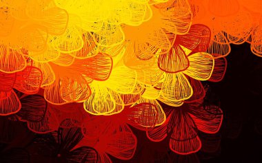 Koyu turuncu vektör arka planı ağaçlar ve dallarla karalıyor. Origami tarzında çiçeklerin karalama çizimi. Web ve broşürler için elle boyanmış tasarım.