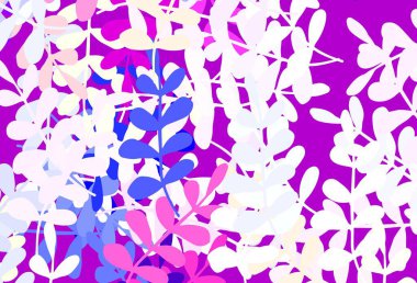 Açık pembe, mavi vektör karalama dokusu yapraklarla. Zarif doğal desenli ve eğimli yapraklar. Markan için şık bir model..