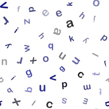 Ayrı harflerle koyu mavi vektör şablonu. Ayrı harflerle parlayan renkli bir illüstrasyon. Kartvizitler, web siteleri için şablon.