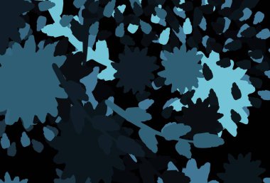 Memphis şekilli koyu mavi vektör arkaplan. Renkli rastgele şekillerle modern soyut illüstrasyon. İşiniz için en iyi akıllı tasarım.