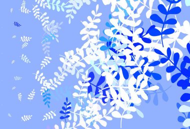 Açık mavi, yapraklı sarı vektör zarif arkaplan. Karalama tarzında yaprakları olan belirsiz bir çizim. Markan için şık bir model..