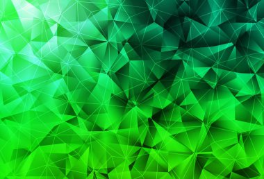 Koyu yeşil üçgenli vektör arka planı. Üçgen şekilli ışıltılı soyut çizimler. Bir cep telefonu için arka plan.
