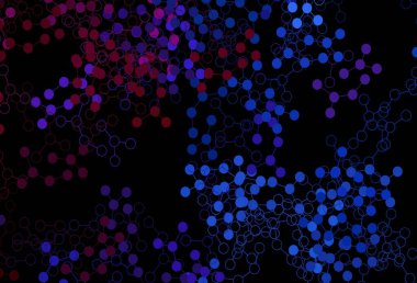 Koyu mavi, kırmızı vektör arka plan ve yapay zeka formları. Renkli yapay zeka yapısı, eğimli çizgiler ve noktalar. Poster ve teknoloji sembolü.