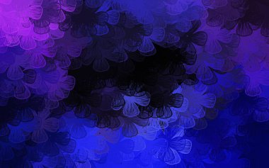 Koyu pembe, mavi vektör. Ağaçlı, dallı doğal zemin. Parlak renkli resimli çiçekler. Web siteleri ve pankartlar için desenli desen.