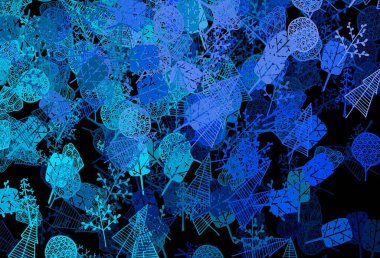 Koyu mavi vektör soyut tasarım Ağaçlar, dallar. Ağaçlarla karalama tarzında yeni renkli çizimler. İşiniz için en iyi tasarım..