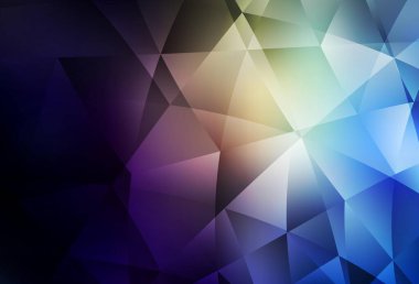 Koyu mavi, sarı vektör soyut çokgen desen. Üçgenlerden oluşan parlayan çokgen çizimler. Broşürünüz için yepyeni bir tasarım..