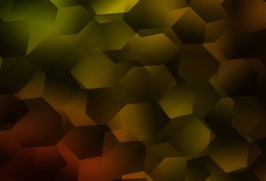 Altıgen şeklinde açık sarı vektör şablonu. Bulanık arkaplanda renkli altıgenler. İniş sayfaları için desen.