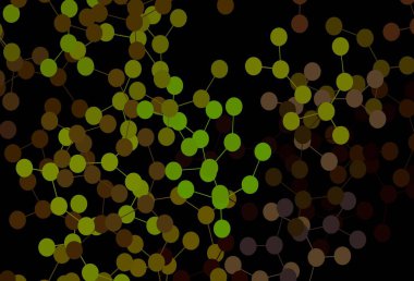 Koyu yeşil, yapay zeka kavramına sahip sarı vektör dokusu. Yapay zekanın bağlantı ve noktalarıyla soyut illüstrasyon. Siber yeniliklerin tasviri için tasarım.