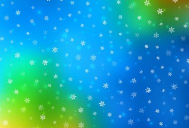 Açık mavi, Noel tarzında yeşil vektör deseni. Noel sembolleri ve tabelaları ile renkli çizimler. Kitapçıklar, eğitim broşürleri.