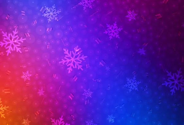 ライトブルー カーニバルスタイルのレッドベクトルテンプレート 雪と新年のクリスマスボールとカラフルなイラスト 小冊子や教育のチラシのパターン — ストックベクタ
