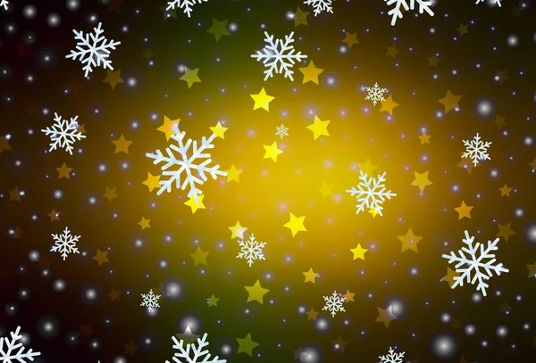 Koyu Yeşil Sarı Vektör Arkaplan Xmas Kar Taneleri Yıldızlar Yılbaşı — Stok Vektör