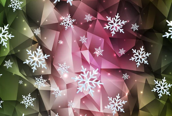 Hellgrün Roter Vektorhintergrund Mit Weihnachtsschneeflocken Sternen Moderne Geometrisch Abstrakte Illustration — Stockvektor