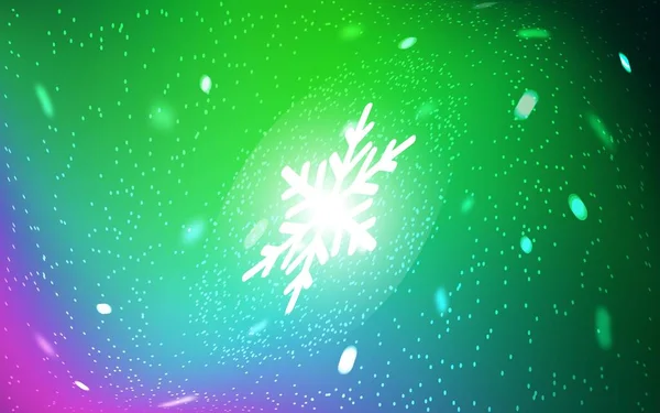 Světlá Růžová Zelená Vektorová Obálka Krásnými Sněhovými Vločkami Rozmazaný Dekorativní — Stockový vektor