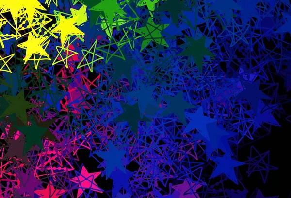 Dunkle Mehrfarbige Vektorschablone Mit Eisschneeflocken Sternen Glitzernde Abstrakte Illustration Mit — Stockvektor