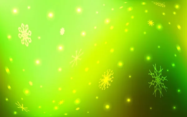 Светло Зеленое Желтое Векторное Покрытие Красивыми Снежинками Декоративная Сияющая Иллюстрация — стоковый вектор