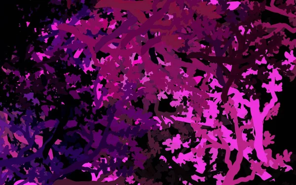 Dark Purple Modelo Doodle Vetor Rosa Com Árvores Galhos Ilustração — Vetor de Stock