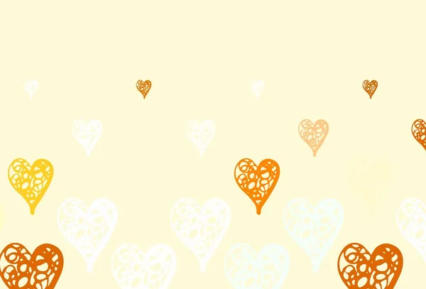 浅绿色 黄色的矢量纹理与可爱的心脏 在抽象模板上用心来显示图解 情人节贺卡的模板 — 图库矢量图片
