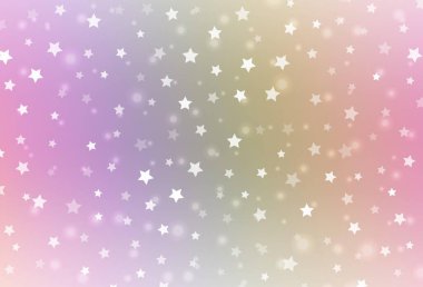 Parlak kar taneleri ve yıldızlarla ışık çok renkli vektör düzeni. Kar taneleriyle modern geometrik soyut çizim. Yeni yıl posterleri, afişler için tasarım.