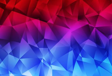 Açık mavi, kırmızı vektör parlayan üçgen düzen. Çokgen soyut çizim ve gradyan. İşiniz için en iyi üçgen tasarım.