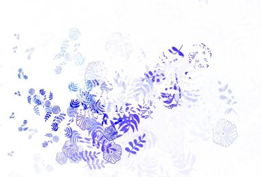 Açık mavi, yeşil vektör yapraklı zarif duvar kağıdı. Karalama tarzında yaprakları olan belirsiz bir çizim. Web siteniz için Doodle tasarımı.