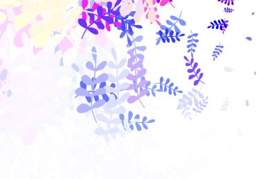 Açık Pembe, Mavi vektör karalama arkaplanı yapraklarla. Hint tarzı yapraklı bulanık dekoratif tasarım. Markan için şık bir model..