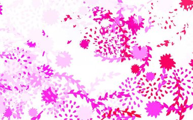 Açık pembe vektör desenli çiçekler, güller. Çiçeklerle bulanık şekilli yaratıcı çizimler. Markan için şık bir model..