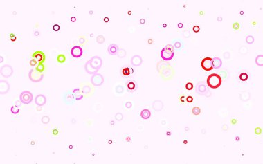 Açık pembe, daire şekilli yeşil vektör düzeni. Bulanık yağmur damlaları olan soyut bir çizim. Duvar kağıtlarının dokusu için desen.