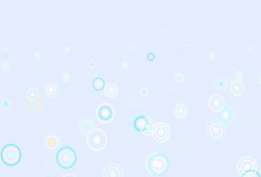 Açık mavi, noktalı sarı vektör arkaplan. Bulanık dekoratif tasarım baloncuklu soyut tarzda. Reklamlar, broşürler için desen.