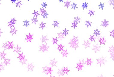 Parlak kar taneleri ve yıldızlarla açık mor vektör düzeni. Karlı Xmas tarzında renkli dekoratif tasarım. Yeni yıl reklamı için tasarım, kitapçıklar.